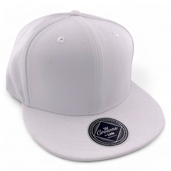 Crowns by Lids Blank For Customs All White Flat Bill Adjustable SnapBack Hat Cap - Picture 1 of 5